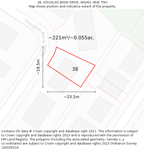 38, DOUGLAS BANK DRIVE, WIGAN, WN6 7NH: Plot and title map