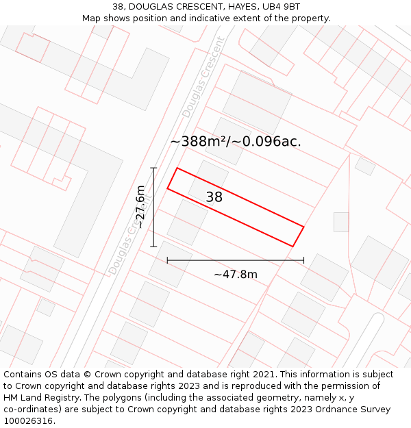 38, DOUGLAS CRESCENT, HAYES, UB4 9BT: Plot and title map