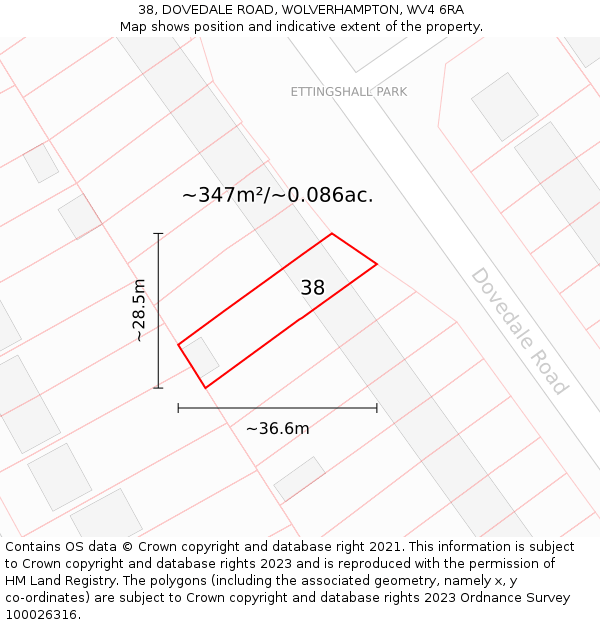 38, DOVEDALE ROAD, WOLVERHAMPTON, WV4 6RA: Plot and title map