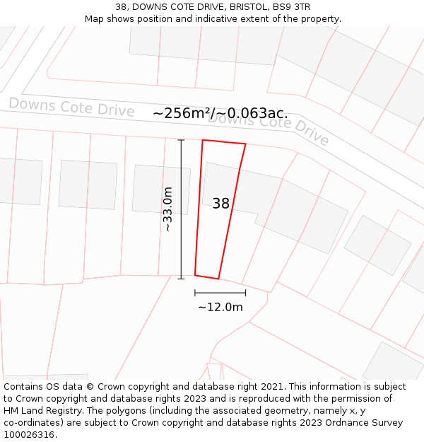 38, DOWNS COTE DRIVE, BRISTOL, BS9 3TR: Plot and title map