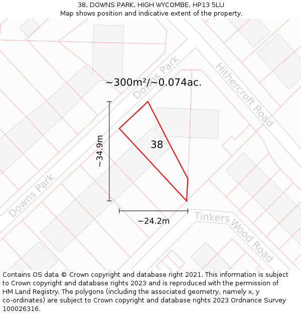 38, DOWNS PARK, HIGH WYCOMBE, HP13 5LU: Plot and title map