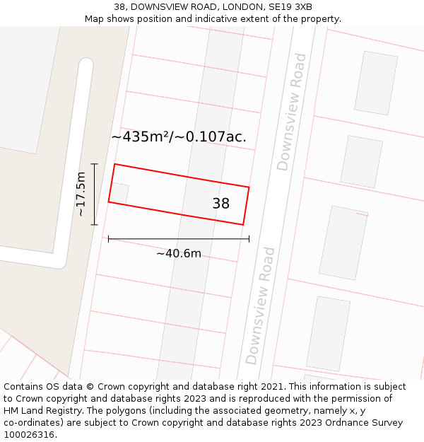 38, DOWNSVIEW ROAD, LONDON, SE19 3XB: Plot and title map