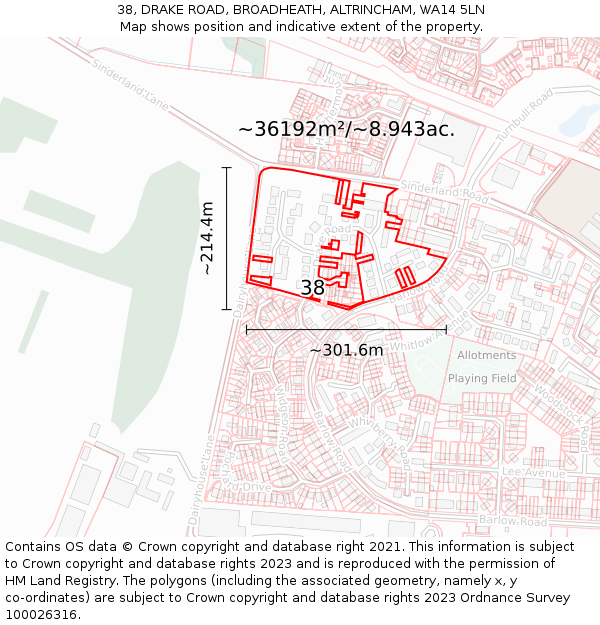 38, DRAKE ROAD, BROADHEATH, ALTRINCHAM, WA14 5LN: Plot and title map