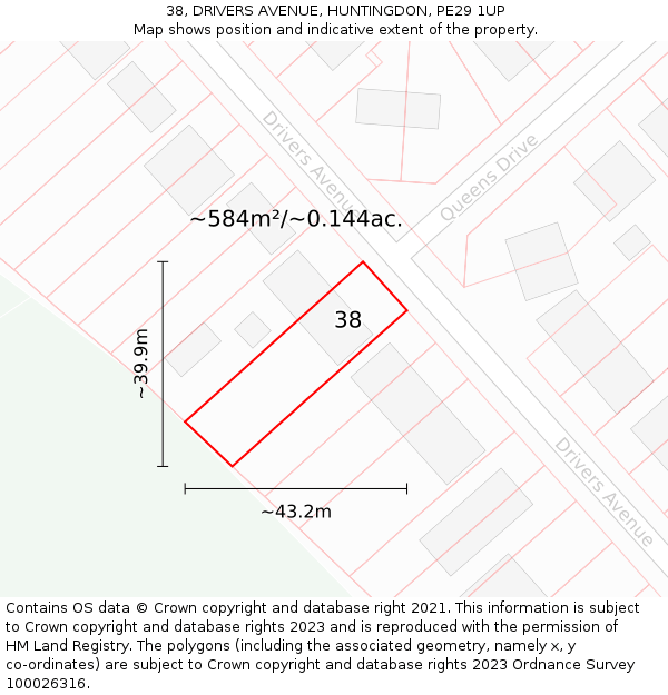 38, DRIVERS AVENUE, HUNTINGDON, PE29 1UP: Plot and title map