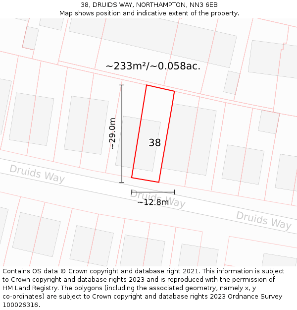 38, DRUIDS WAY, NORTHAMPTON, NN3 6EB: Plot and title map