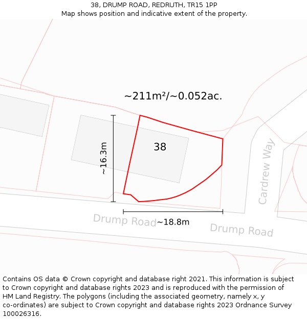 38, DRUMP ROAD, REDRUTH, TR15 1PP: Plot and title map