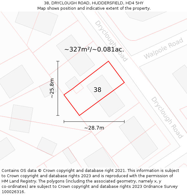 38, DRYCLOUGH ROAD, HUDDERSFIELD, HD4 5HY: Plot and title map