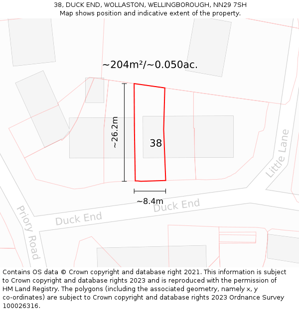 38, DUCK END, WOLLASTON, WELLINGBOROUGH, NN29 7SH: Plot and title map