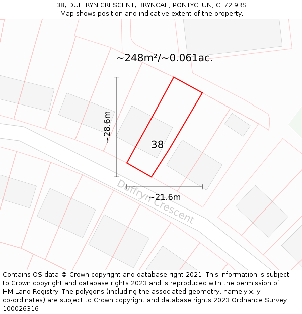 38, DUFFRYN CRESCENT, BRYNCAE, PONTYCLUN, CF72 9RS: Plot and title map