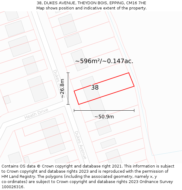 38, DUKES AVENUE, THEYDON BOIS, EPPING, CM16 7HE: Plot and title map