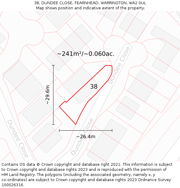 38, DUNDEE CLOSE, FEARNHEAD, WARRINGTON, WA2 0UL: Plot and title map