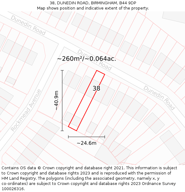 38, DUNEDIN ROAD, BIRMINGHAM, B44 9DP: Plot and title map
