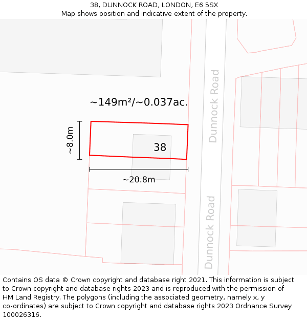38, DUNNOCK ROAD, LONDON, E6 5SX: Plot and title map
