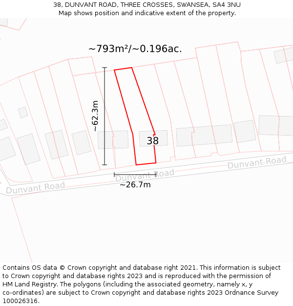 38, DUNVANT ROAD, THREE CROSSES, SWANSEA, SA4 3NU: Plot and title map