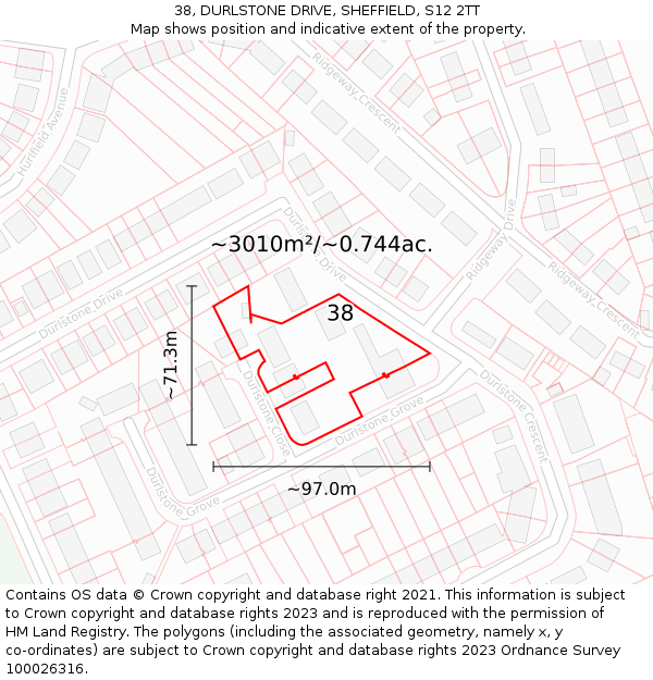 38, DURLSTONE DRIVE, SHEFFIELD, S12 2TT: Plot and title map