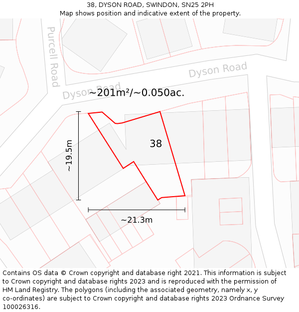 38, DYSON ROAD, SWINDON, SN25 2PH: Plot and title map