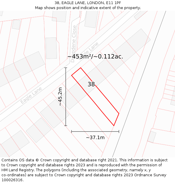 38, EAGLE LANE, LONDON, E11 1PF: Plot and title map