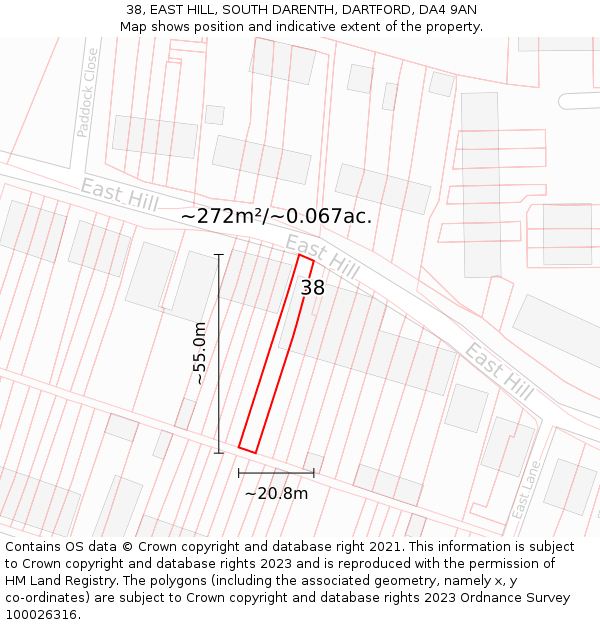 38, EAST HILL, SOUTH DARENTH, DARTFORD, DA4 9AN: Plot and title map