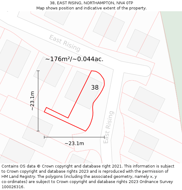 38, EAST RISING, NORTHAMPTON, NN4 0TP: Plot and title map