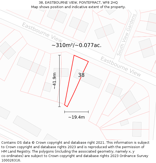 38, EASTBOURNE VIEW, PONTEFRACT, WF8 2HQ: Plot and title map
