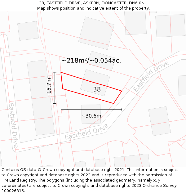 38, EASTFIELD DRIVE, ASKERN, DONCASTER, DN6 0NU: Plot and title map