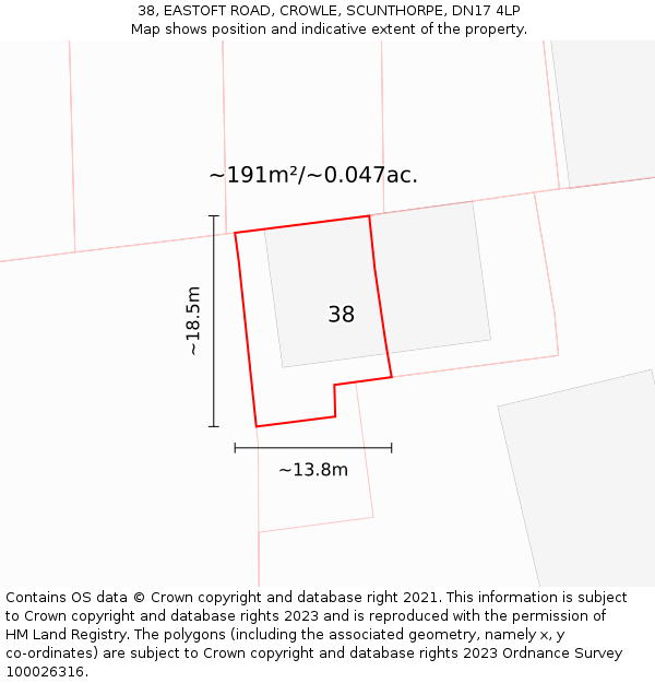 38, EASTOFT ROAD, CROWLE, SCUNTHORPE, DN17 4LP: Plot and title map
