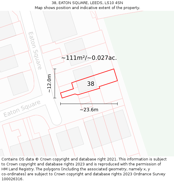 38, EATON SQUARE, LEEDS, LS10 4SN: Plot and title map