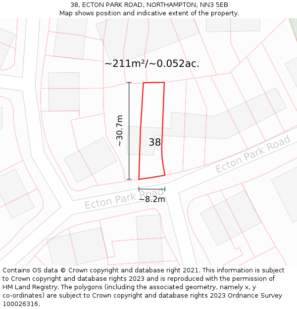 38, ECTON PARK ROAD, NORTHAMPTON, NN3 5EB: Plot and title map