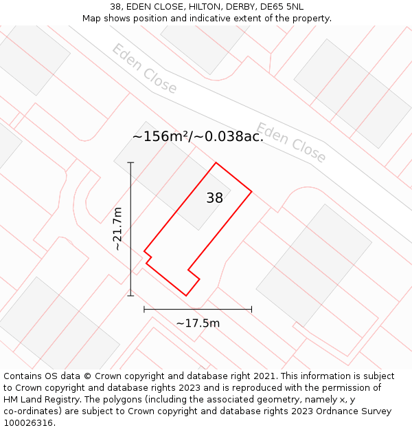 38, EDEN CLOSE, HILTON, DERBY, DE65 5NL: Plot and title map