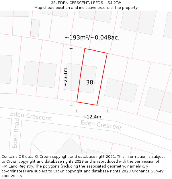 38, EDEN CRESCENT, LEEDS, LS4 2TW: Plot and title map