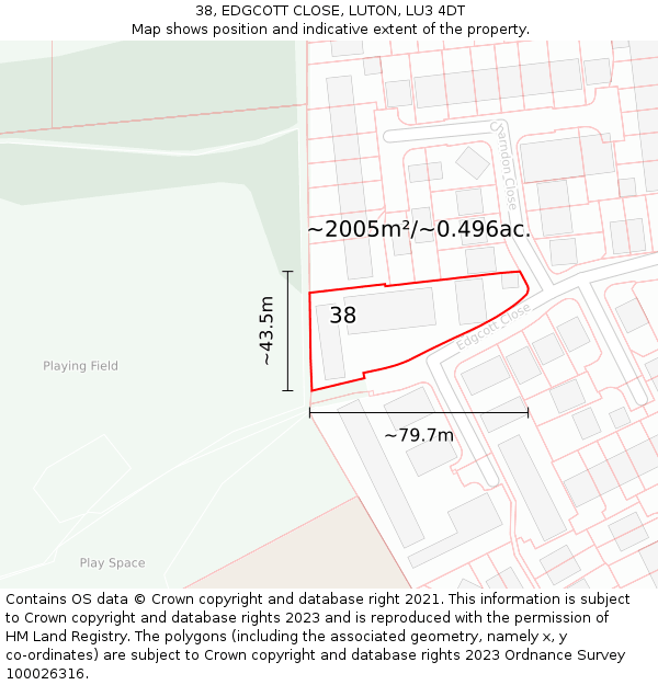38, EDGCOTT CLOSE, LUTON, LU3 4DT: Plot and title map