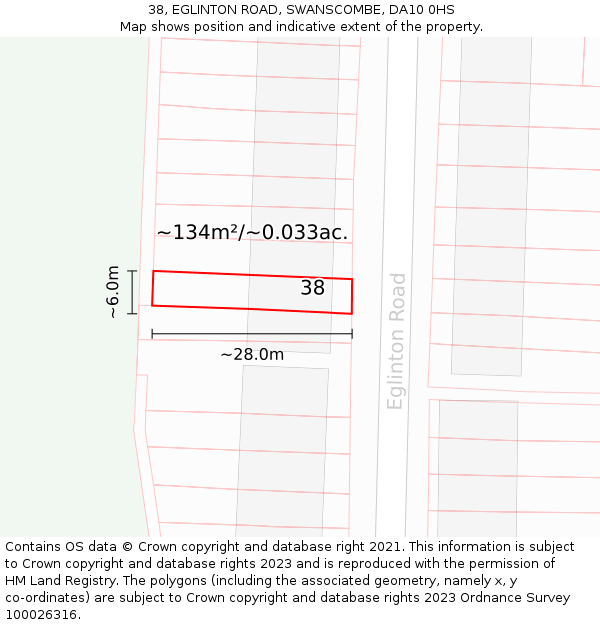 38, EGLINTON ROAD, SWANSCOMBE, DA10 0HS: Plot and title map