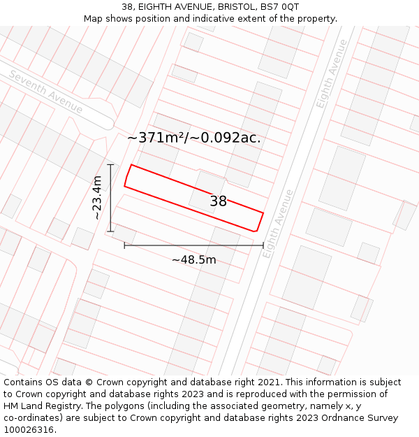38, EIGHTH AVENUE, BRISTOL, BS7 0QT: Plot and title map