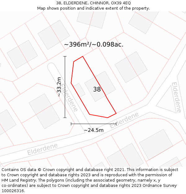 38, ELDERDENE, CHINNOR, OX39 4EQ: Plot and title map