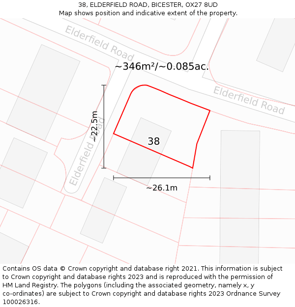38, ELDERFIELD ROAD, BICESTER, OX27 8UD: Plot and title map