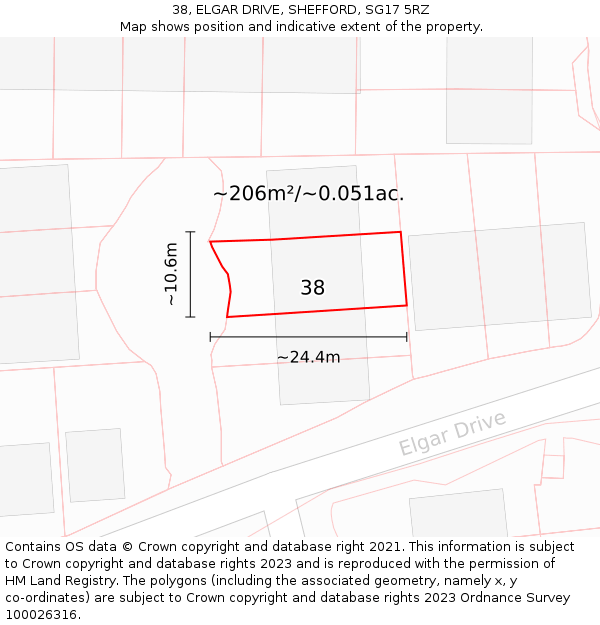 38, ELGAR DRIVE, SHEFFORD, SG17 5RZ: Plot and title map