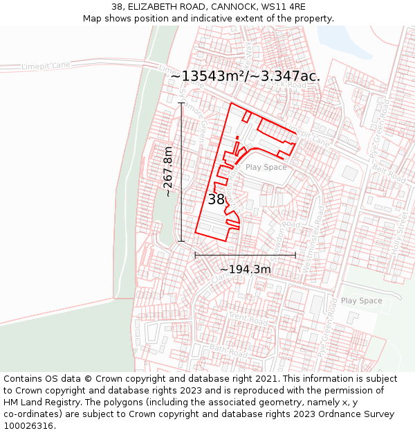 38, ELIZABETH ROAD, CANNOCK, WS11 4RE: Plot and title map