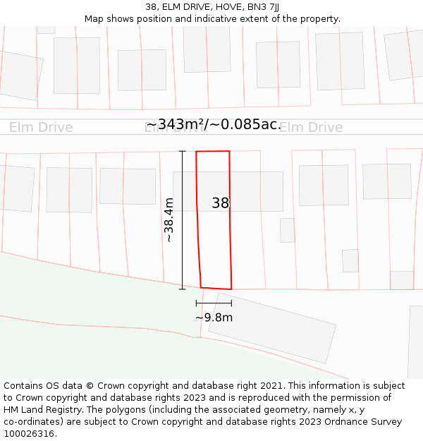 38, ELM DRIVE, HOVE, BN3 7JJ: Plot and title map