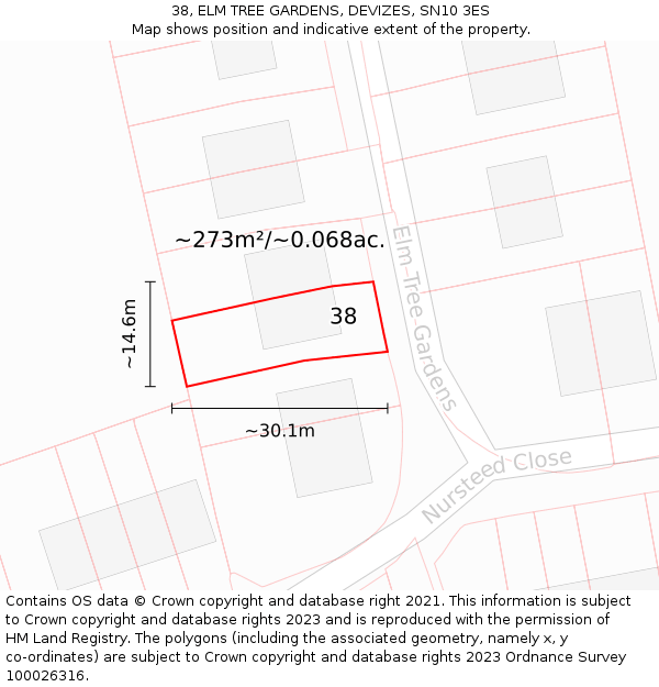 38, ELM TREE GARDENS, DEVIZES, SN10 3ES: Plot and title map