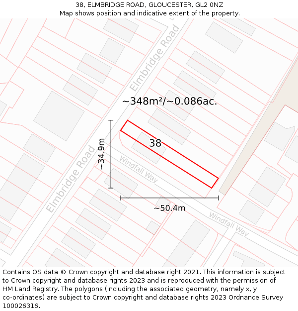 38, ELMBRIDGE ROAD, GLOUCESTER, GL2 0NZ: Plot and title map
