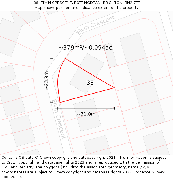 38, ELVIN CRESCENT, ROTTINGDEAN, BRIGHTON, BN2 7FF: Plot and title map