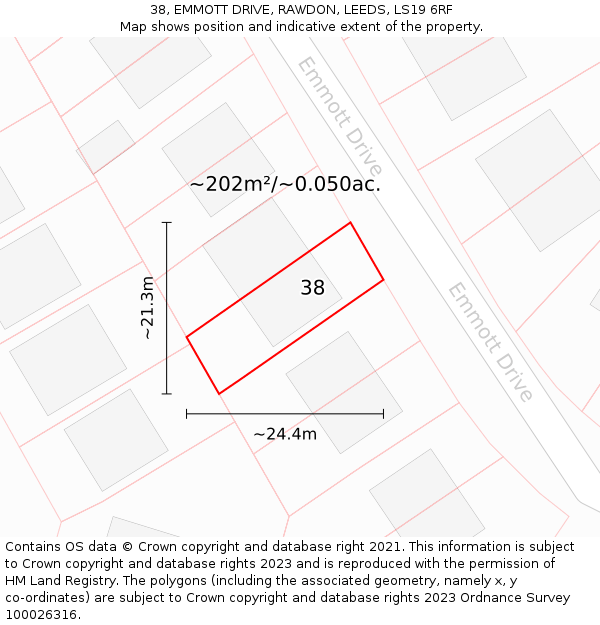 38, EMMOTT DRIVE, RAWDON, LEEDS, LS19 6RF: Plot and title map