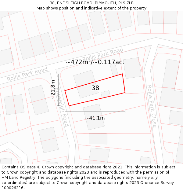 38, ENDSLEIGH ROAD, PLYMOUTH, PL9 7LR: Plot and title map
