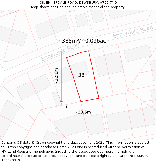 38, ENNERDALE ROAD, DEWSBURY, WF12 7NQ: Plot and title map