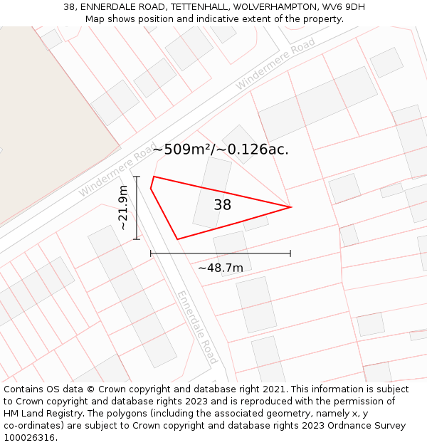 38, ENNERDALE ROAD, TETTENHALL, WOLVERHAMPTON, WV6 9DH: Plot and title map