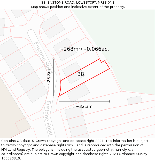 38, ENSTONE ROAD, LOWESTOFT, NR33 0NE: Plot and title map