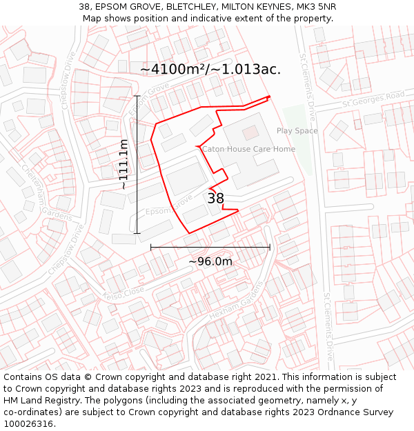 38, EPSOM GROVE, BLETCHLEY, MILTON KEYNES, MK3 5NR: Plot and title map