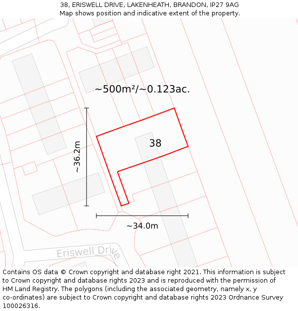 38, ERISWELL DRIVE, LAKENHEATH, BRANDON, IP27 9AG: Plot and title map