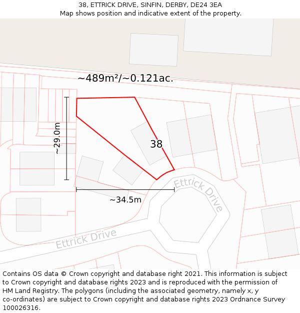 38, ETTRICK DRIVE, SINFIN, DERBY, DE24 3EA: Plot and title map