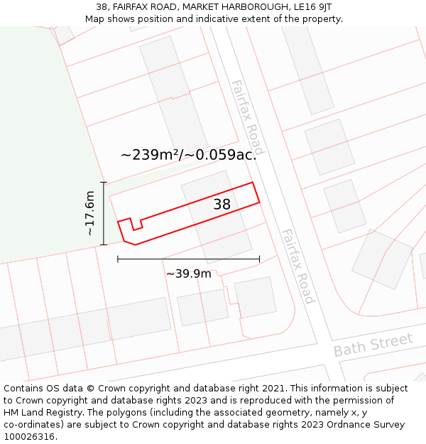 38, FAIRFAX ROAD, MARKET HARBOROUGH, LE16 9JT: Plot and title map